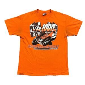 Vintage 90s Harley Davidson VR1000 Racing Single Stitch Orange T Shirt L USA
